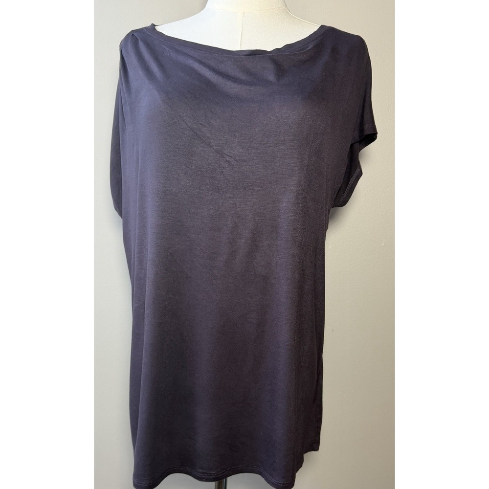 H by Bordeaux Purple Solid Boat Neck Dolman Short Sleeve Blouse Women Medium